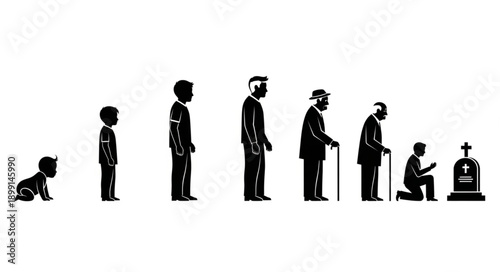 Human life cycle progression from infancy to old age and death.