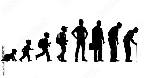 Human life cycle silhouette progression from baby to elderly man.