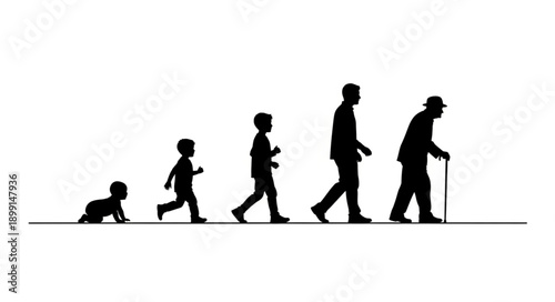 Human life cycle silhouette progression from baby to elderly man.