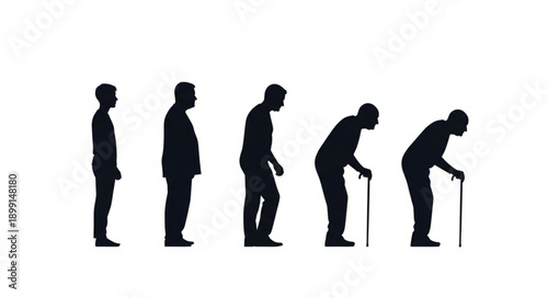 Human life cycle silhouette progression from youth to old age.