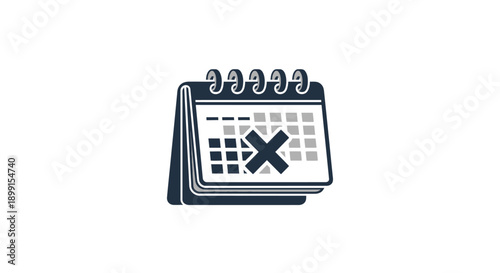 A calendar icon showing a cancelled event or appointment on a specific date is clearly illustrated