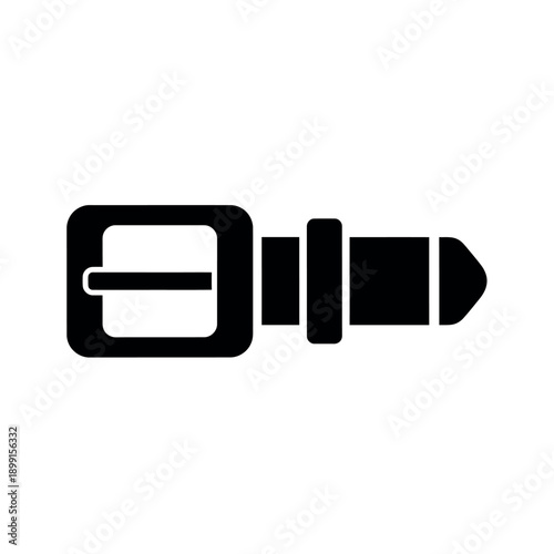 Black and white illustration of a belt buckle.