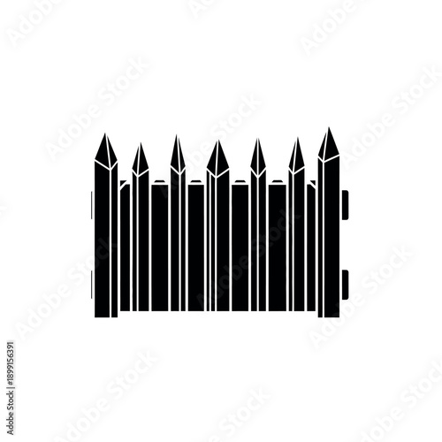 Black silhouette of a picket fence.