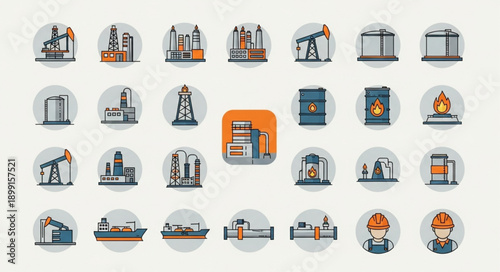 Collection of industrial oil and gas industry icons.