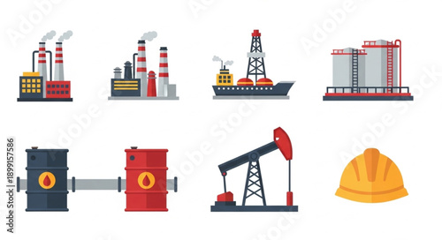 Collection of oil and gas industry icons and illustrations.