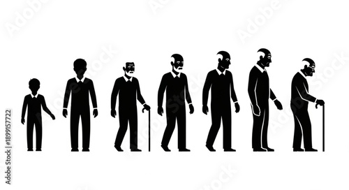 Human life cycle stages from childhood to old age silhouette.