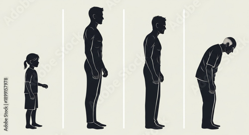 Human life cycle stages from childhood to old age.