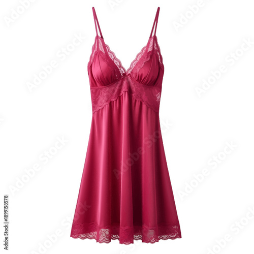 Red satin lace nightgown for elegant sleepwear and fashion apparel, isolated on white background