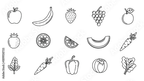 Fruits and vegetable icon set vector design