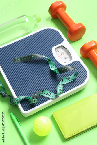 Scales with measuring tape,...
