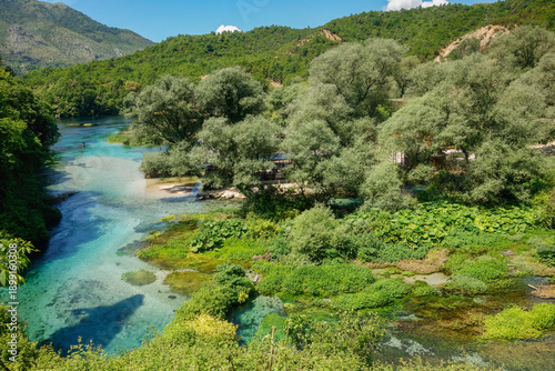 Billede på lærred Turquoise spring water of Blue Eye Nature Monument near to Saranda, Albania