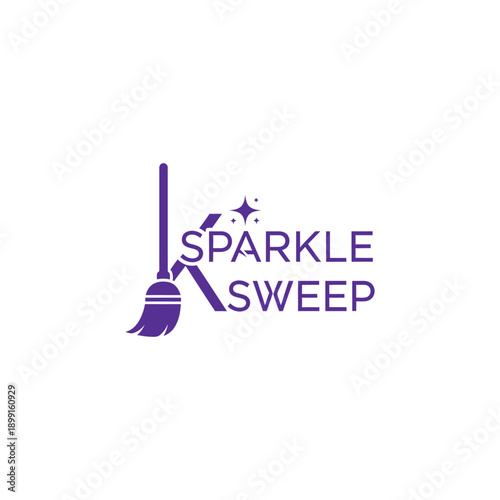 Broom and sparkle icon vector logo for house cleaning service or maintenance company branding featuring the text Sparkle Sweep
