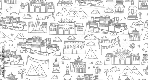 Illustration of Diverse Architectural Landmarks, Cultural Heritage in Design