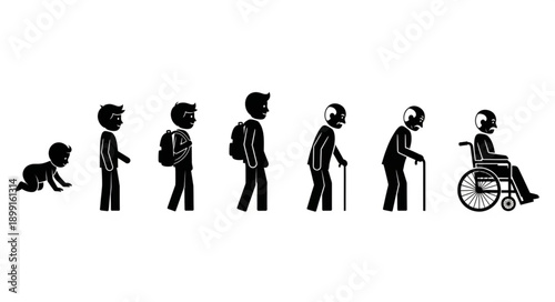 Human life cycle stages from infancy to old age and disability.