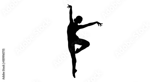 Graceful Silhouette of a Ballerina Dancing on White Background.