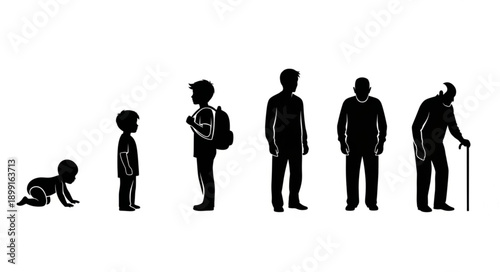 Human life cycle stages from infancy to old age silhouette.