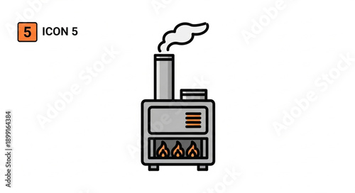 Icon of a stove with smoke coming from the chimney.