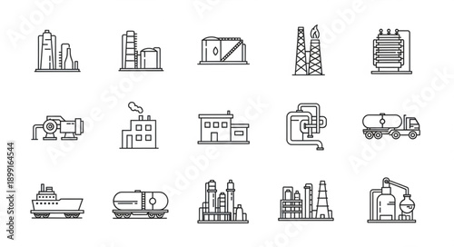 Industrial factory and plant icons set vector illustration.