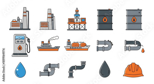 Collection of oil and gas industry icons and symbols.