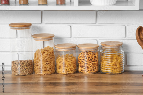 Glass jars with different p...