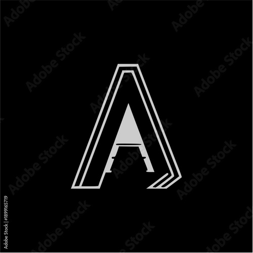 A stylized letter A logo design, a graphic illustration of a modern and geometric uppercase A on a black background, suitable for branding and design projects