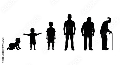 Human life cycle stages from infancy to old age silhouettes.