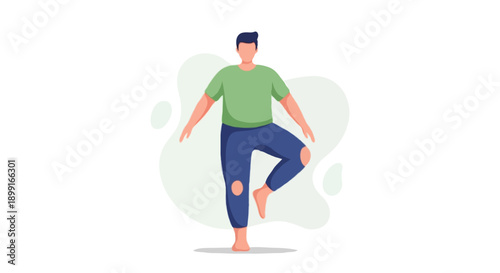 Full body faceless male character doing balance exercise, stability training and fall prevention for diabetes flat vector illustration