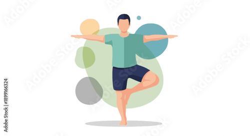 Full body faceless male character doing balance exercise, stability training and fall prevention for diabetes flat vector illustration