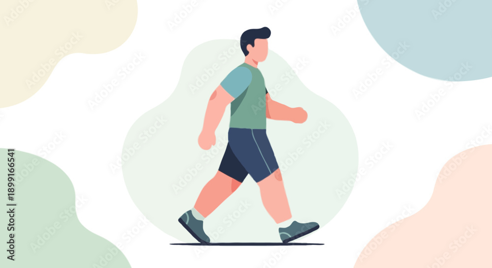 Obraz premium Full body faceless male character walking at moderate pace, diabetes friendly exercise, blood sugar management concept flat vector illustration