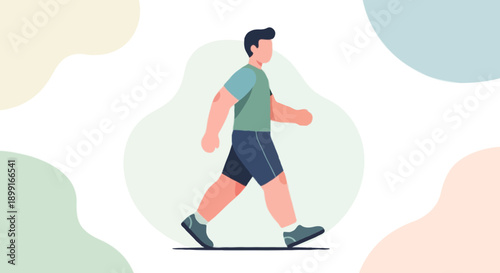 Full body faceless male character walking at moderate pace, diabetes friendly exercise, blood sugar management concept flat vector illustration
