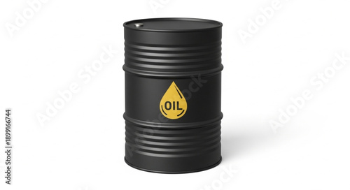 Black metal oil barrel with yellow warning symbol.