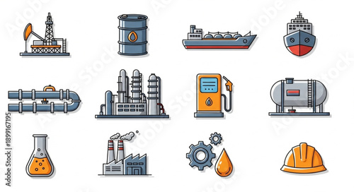 Collection of industrial and energy production icons.