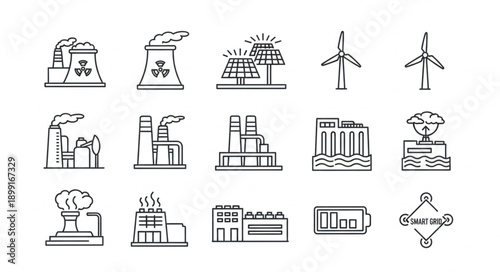 Collection of industrial and energy production icons.