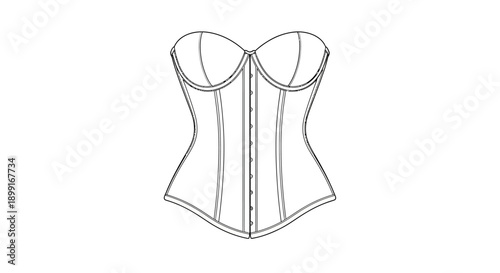 A black and white illustration depicts a classic, strapless corset, showcasing its structure.