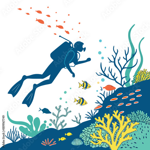 Scuba diver exploring a vibrant coral reef