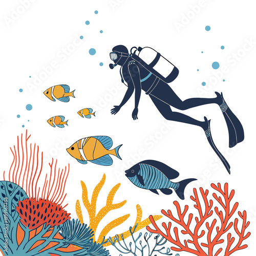 Scuba diver exploring a vibrant coral reef