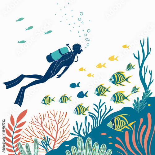 Scuba diver exploring a vibrant coral reef