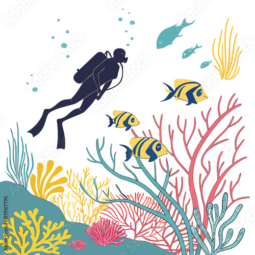 Scuba diver exploring a colorful coral reef