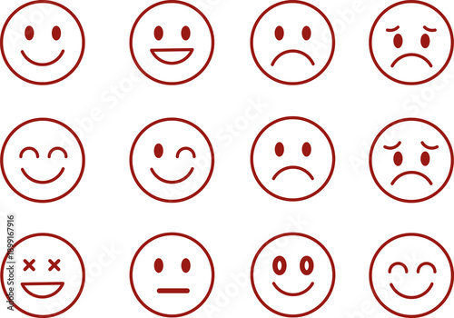 Photography Emotions in a Grid: A selection of illustrated faces expressing a range of human emotions, from happiness and excitement to sadness and confusion