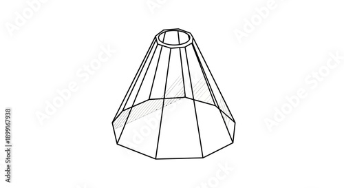 A simple, geometric illustration of a lamp shade with a conical design, outlined in black.