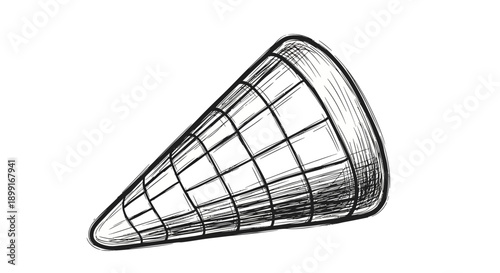 A hand-drawn illustration of a three-dimensional cone shape with a grid pattern overlay.