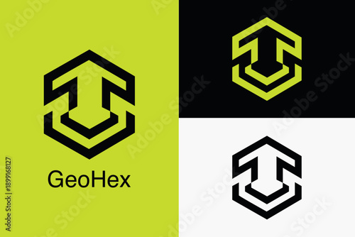 Hexagon Arrow Logo Vector Icon, Modern Tech and Construction Emblem, Geometric Hexagon Up Arrow Logo Mark