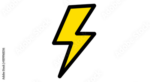 A simple cartoon illustration of a yellow lightning bolt with a black outline against a white background.