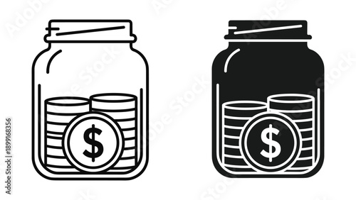 Saving money in jar with dollar coins