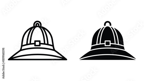 Firefighter helmet icon set in black and white