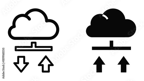 Cloud computing icon set with upload and download arrows