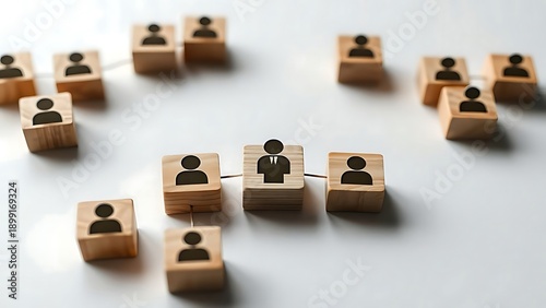 Conceptual visualization of an interconnected human resource network, symbolizing business organization, teamwork, and strategic collaboration within a structured enterprise