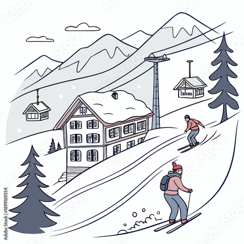 Winter ski resort illustration