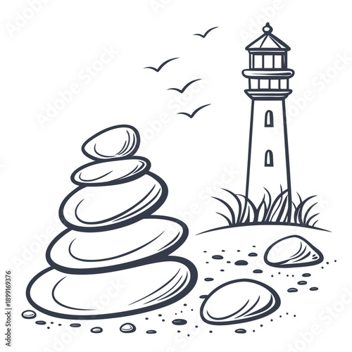 A mountain resort with a ski lift and people hiking on a green slope Vector