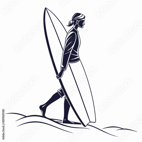 Surfer walking on beach